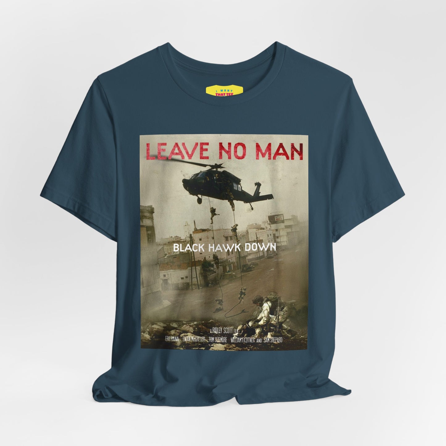 LEAVE NO MAN BEHIND - BLACK HAWK DOWN (Unisex Jersey Short Sleeve Tee)