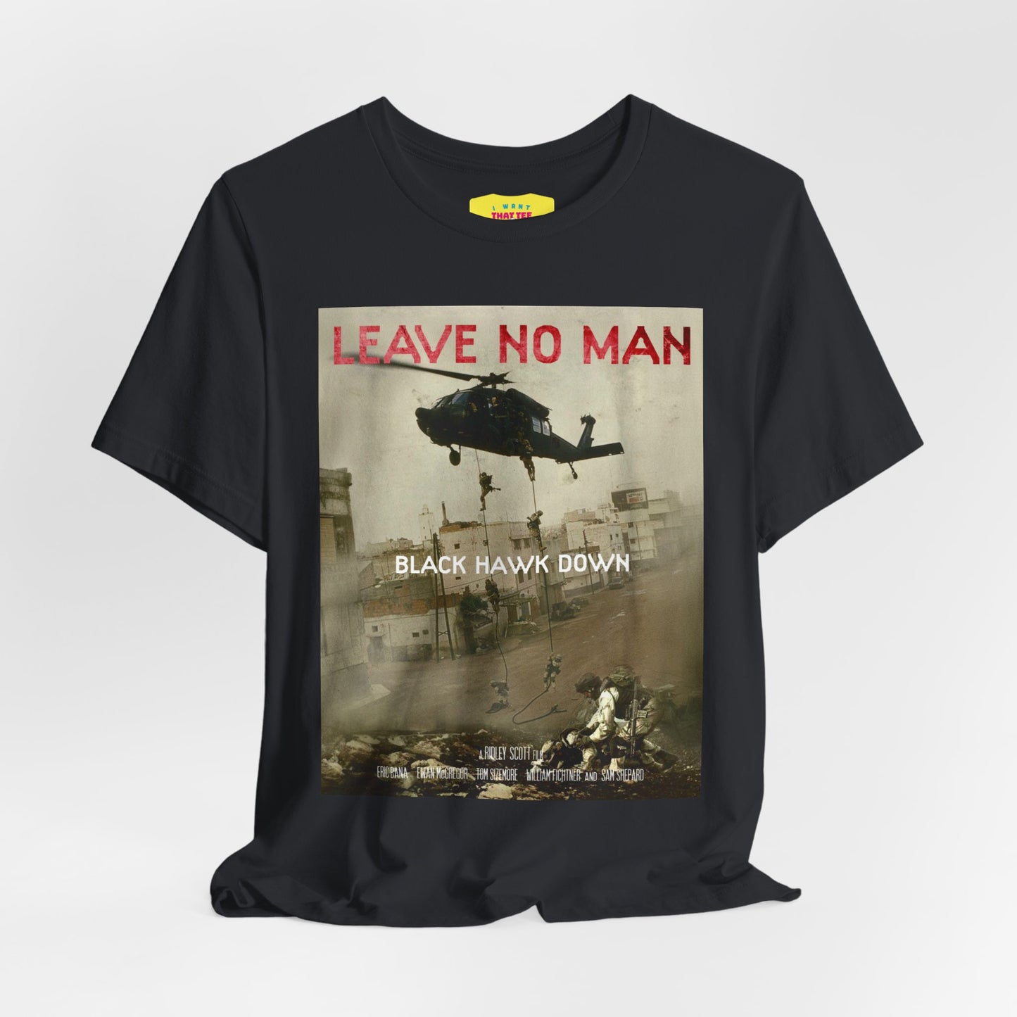 LEAVE NO MAN BEHIND - BLACK HAWK DOWN (Unisex Jersey Short Sleeve Tee)