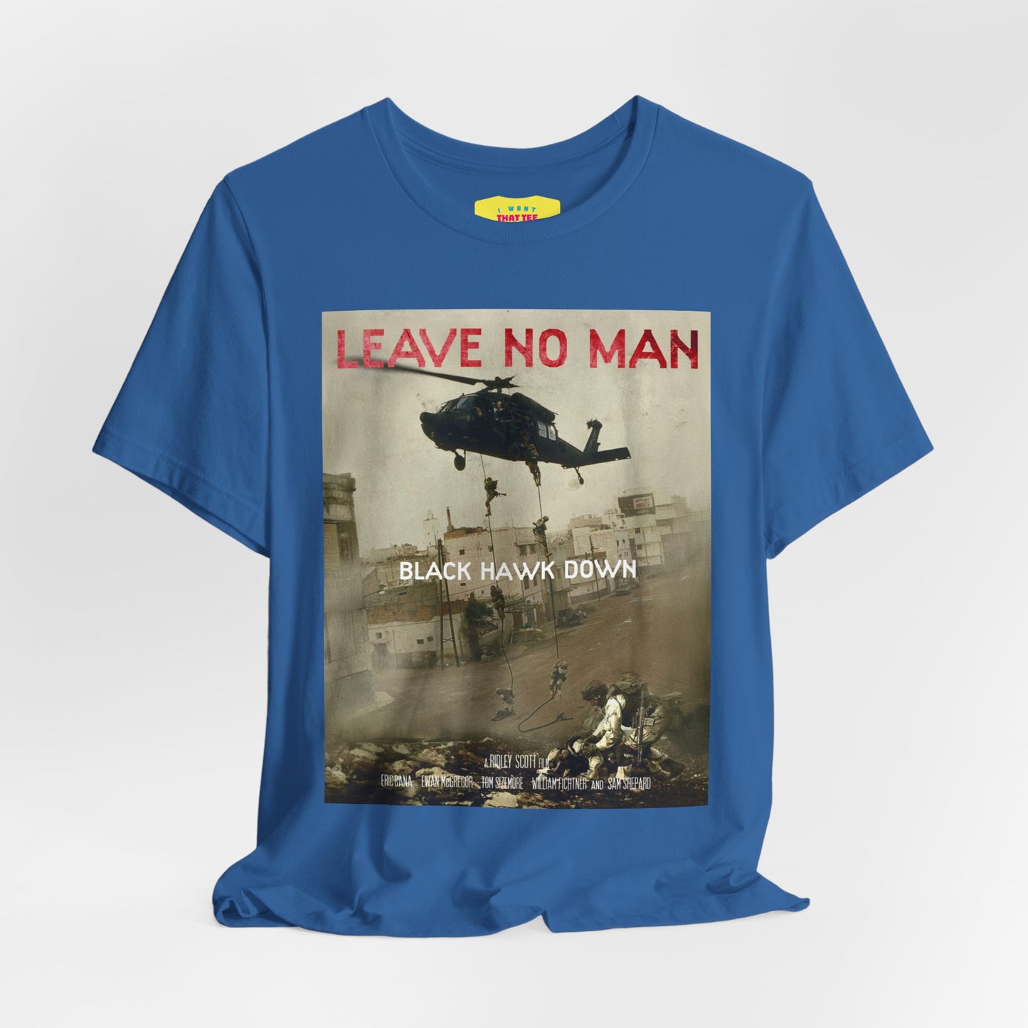 LEAVE NO MAN BEHIND - BLACK HAWK DOWN (Unisex Jersey Short Sleeve Tee)