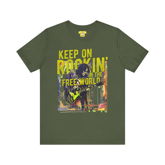 KEEP ON ROCKIN' IN THE FREE WORLD - NEIL YOUNG (Unisex Jersey Short Sleeve Tee)